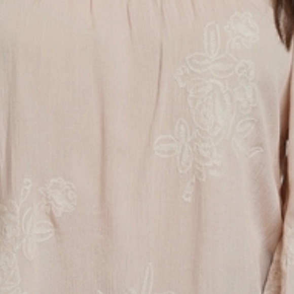 DELICATELY EMBROIDERED TAN OFF THE SHOULDER TOP- NEW - Picture 5 of 5